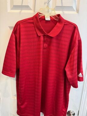 adidas Men's Red Striped Performance Polo
